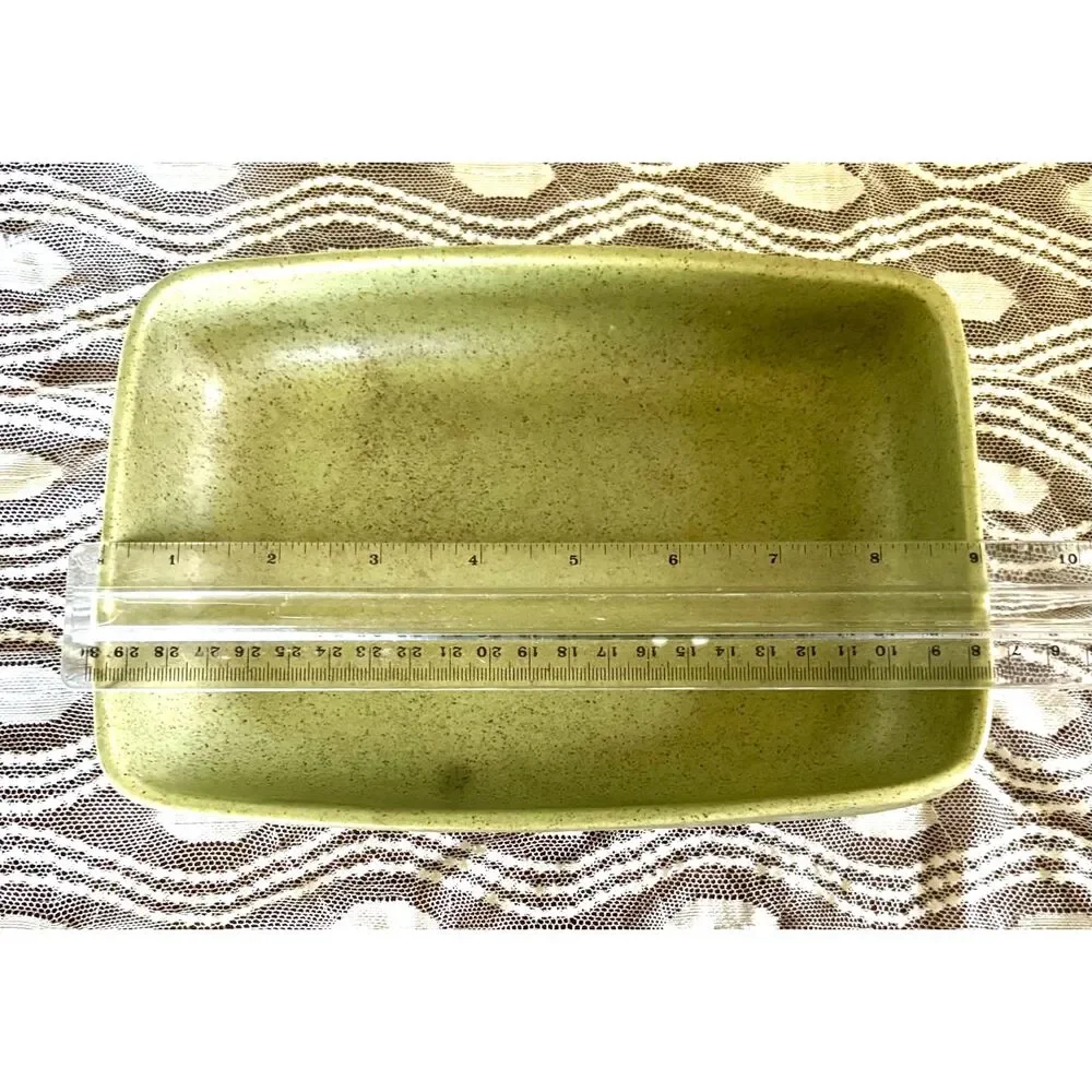 VTG Haeger Pottery 3832 USA Olive Green Speckled Rectangular MCM Stoneware Dish
